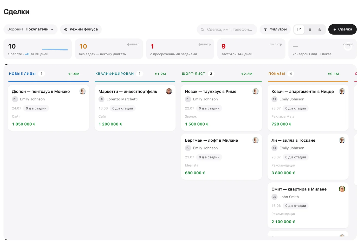 Доска сделок Calto — реальный интерфейс демо-кабинета